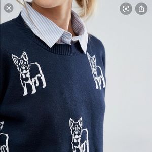 navy dog crewneck knit sweater